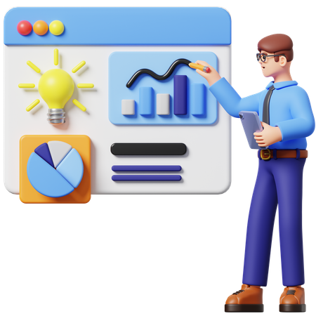 Homme d'affaires effectuant des analyses de données  3D Icon