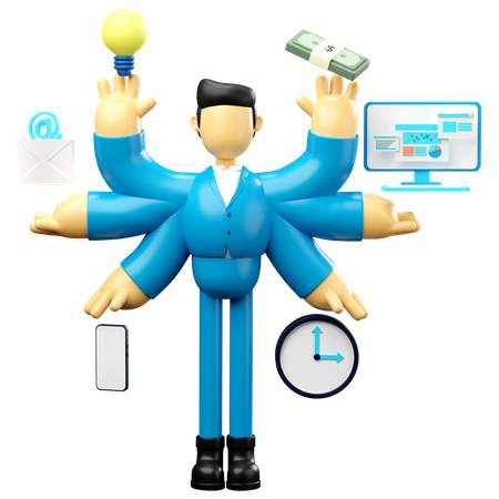 Homme d'affaires effectuant un travail multitâche et une gestion du temps  3D Icon