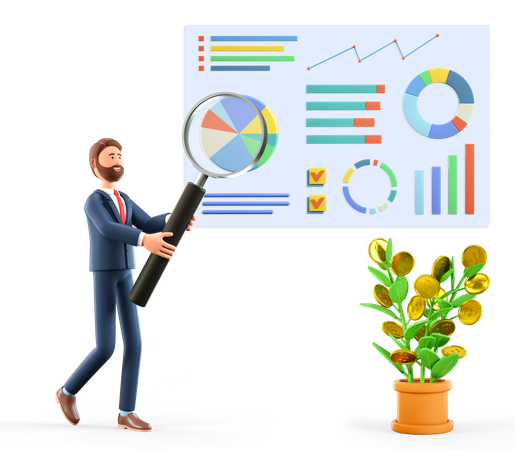 Homme d'affaires effectuant une analyse statistique  3D Icon