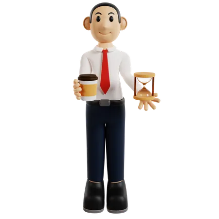 Homme d'affaires efficace avec du café  3D Illustration