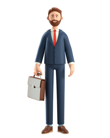 Homme d'affaires en costume avec mallette  3D Illustration