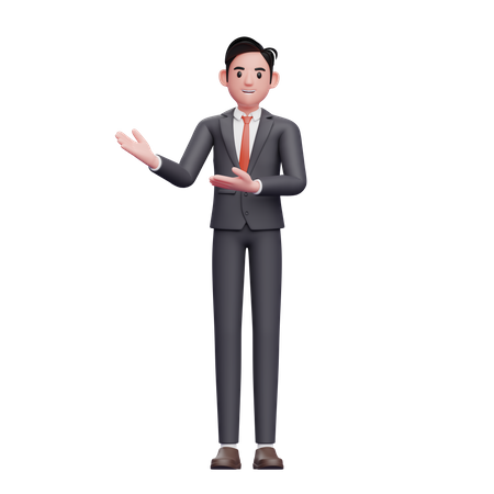 Homme d'affaires en costume formel montrant avec les deux mains  3D Illustration
