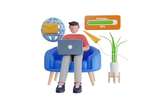 Homme d'affaires envoyant des e-mails marketing  3D Illustration