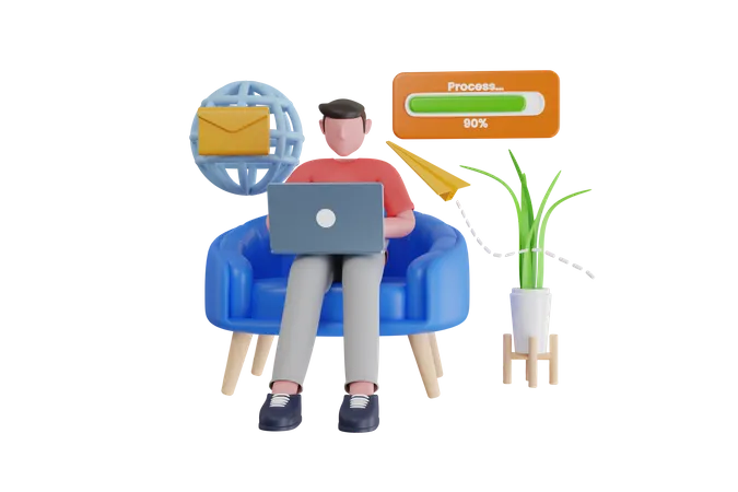 Homme d'affaires envoyant des e-mails marketing  3D Illustration