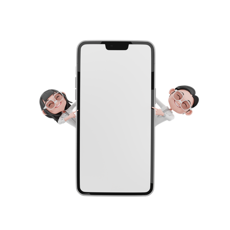 Homme d'affaires et femme debout derrière un mobile  3D Icon