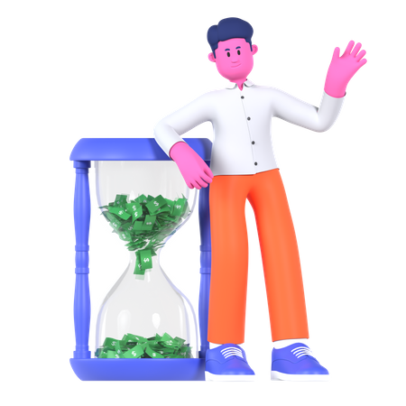 Homme d'affaires expliquant que le temps, c'est de l'argent  3D Illustration
