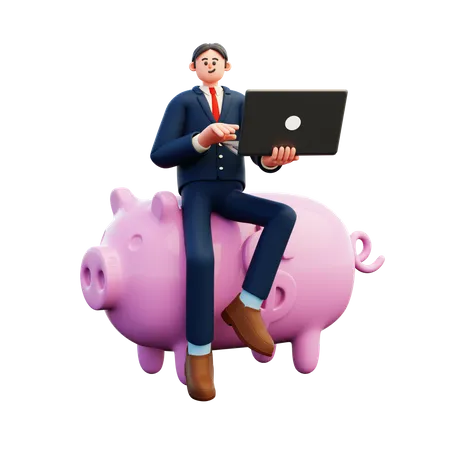 Homme d'affaires faisant des économies en ligne  3D Illustration