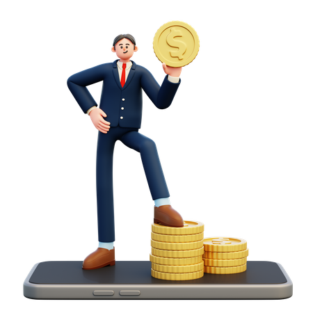 Homme d'affaires faisant des services bancaires mobiles  3D Illustration