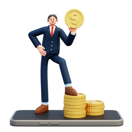 Homme d'affaires faisant des services bancaires mobiles  3D Illustration