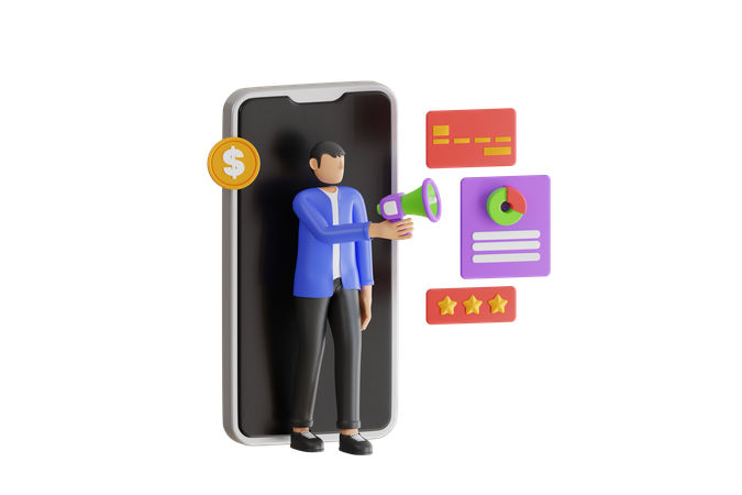 Homme d'affaires faisant du marketing social numérique  3D Icon
