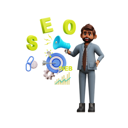 Homme d'affaires faisant du marketing SEO  3D Illustration