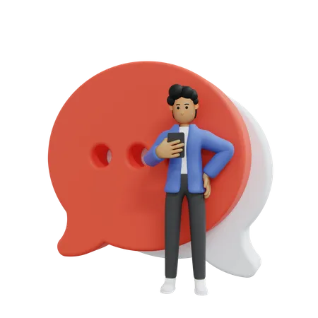 Homme d'affaires faisant une communication en ligne  3D Illustration