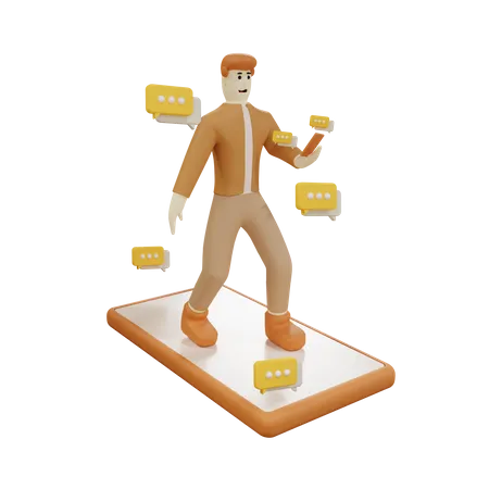 Homme d'affaires faisant une conversation mobile  3D Illustration