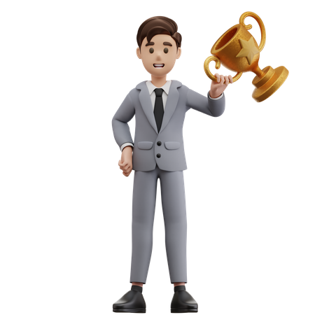 Trophée gagnant d'homme d'affaires  3D Illustration