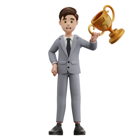 Trophée gagnant d'homme d'affaires  3D Illustration