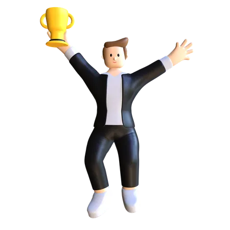 Homme d'affaires tient le trophée  3D Illustration