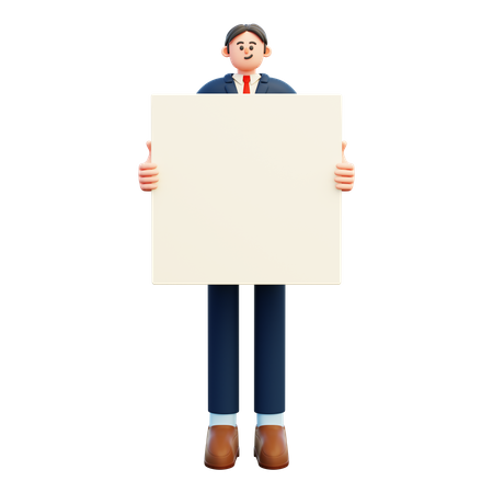 Homme d'affaires tenir tableau blanc vierge  3D Illustration