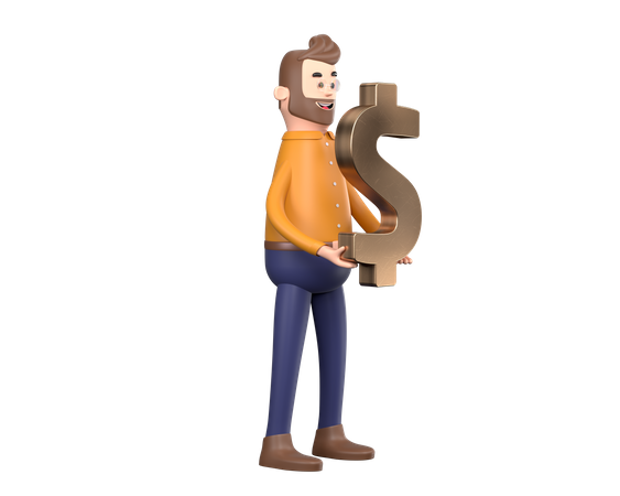 Homme affaires, tenue, signe dollar  3D Illustration