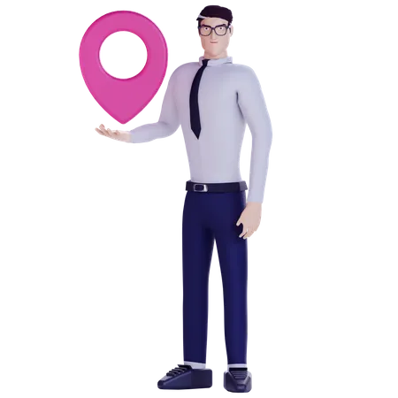 Homme d'affaires détenant la broche de localisation  3D Illustration