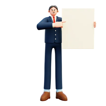 Homme d'affaires tenant un tableau blanc vierge  3D Illustration