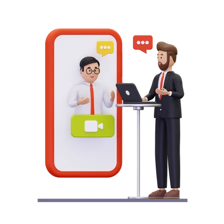 Homme d'affaires interviewant le candidat en ligne  3D Illustration