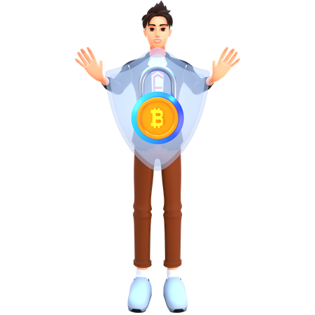 Homme d'affaires investissant dans la sécurité du Bitcoin  3D Illustration