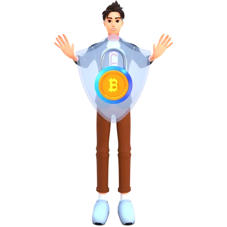 Homme d'affaires investissant dans la sécurité du Bitcoin  3D Illustration