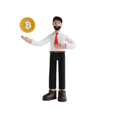 Homme d'affaires investissant dans Bitcoin  3D Illustration