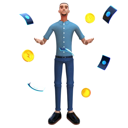 Homme d'affaires investissant dans Bitcoin  3D Illustration