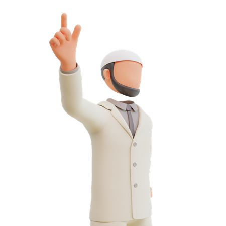 Homme d'affaires islamique pointant vers le haut  3D Illustration