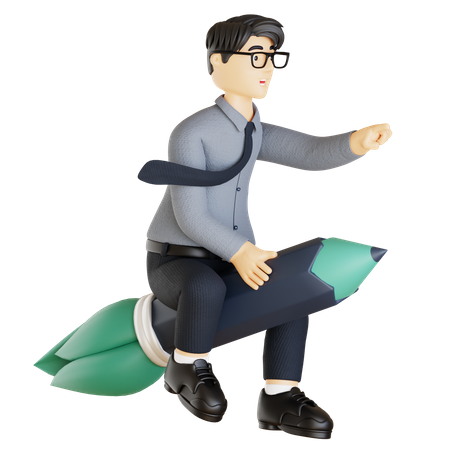 Homme d'affaires lançant une startup edtech  3D Illustration