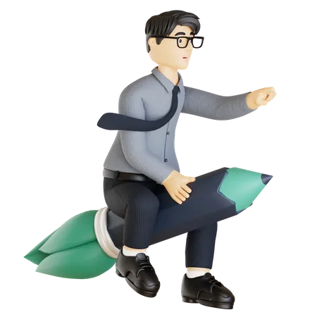 Homme d'affaires lançant une startup edtech  3D Illustration