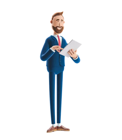 Homme d'affaires lisant des notes d'affaires  3D Illustration