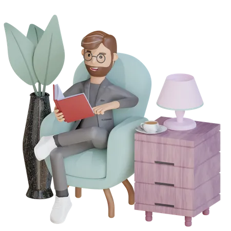 Homme d'affaires lisant un livre  3D Illustration