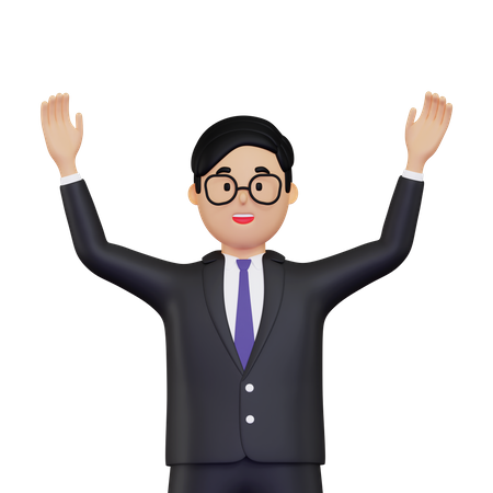 Homme d'affaires levant les deux mains  3D Illustration