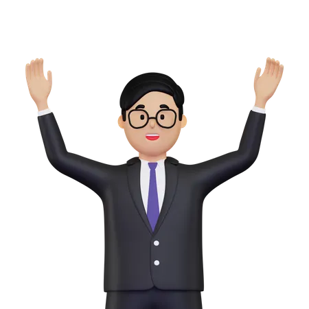Homme d'affaires levant les deux mains  3D Illustration