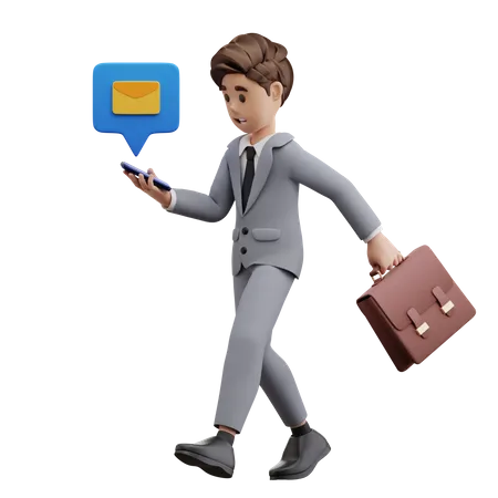 Homme d'affaires marchant avec e-mail  3D Illustration