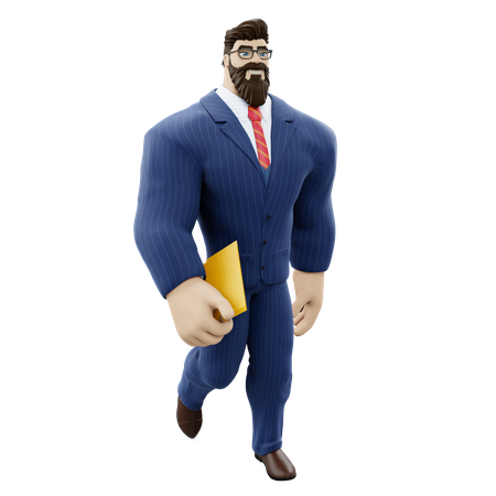 Homme d'affaires marchant avec un fichier  3D Icon