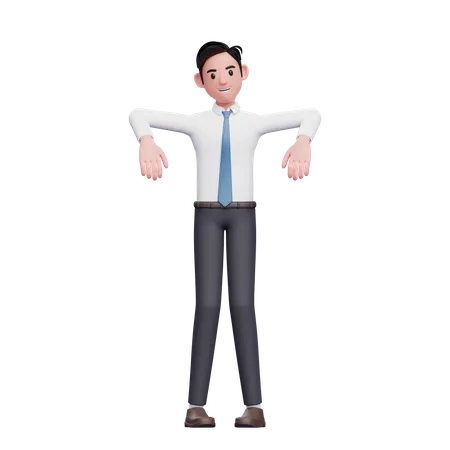 Homme d'affaires pose de marionnette portant une chemise longue et une cravate bleue  3D Illustration