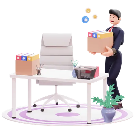 Homme d'affaires installant un bureau  3D Illustration