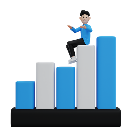 Homme d'affaires montrant la croissance de l'analyse commerciale  3D Illustration