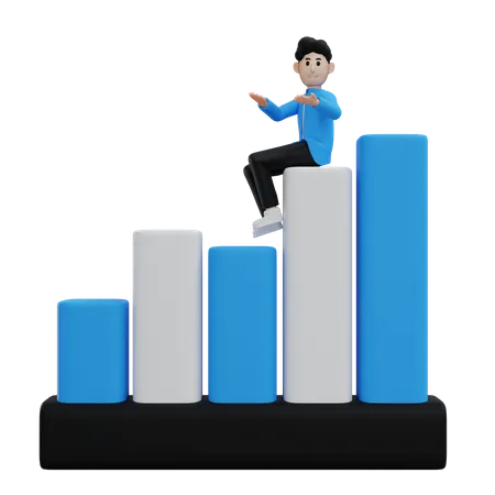 Homme d'affaires montrant la croissance de l'analyse commerciale  3D Illustration