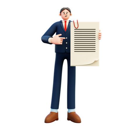 Homme d'affaires montrant un document  3D Illustration