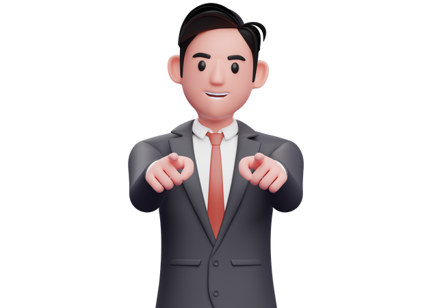 Homme d'affaires pointant vers la caméra avec les deux mains  3D Illustration