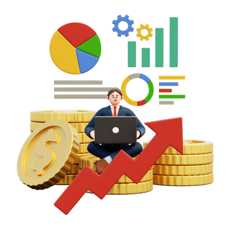 Homme d'affaires montrant une croissance financière  3D Illustration