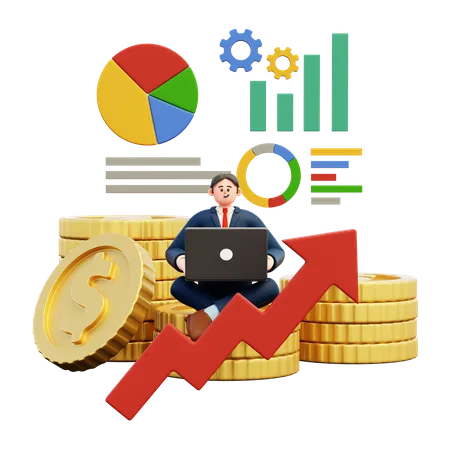 Homme d'affaires montrant une croissance financière  3D Illustration