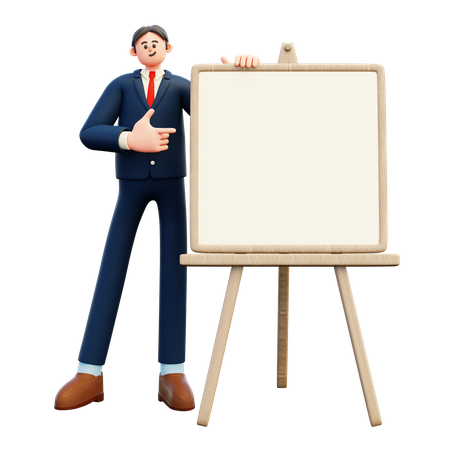 Homme d'affaires montrant le tableau de présentation  3D Illustration