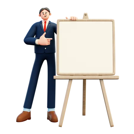 Homme d'affaires montrant le tableau de présentation  3D Illustration