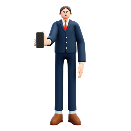 Homme d'affaires montrant un écran de smartphone vierge  3D Illustration