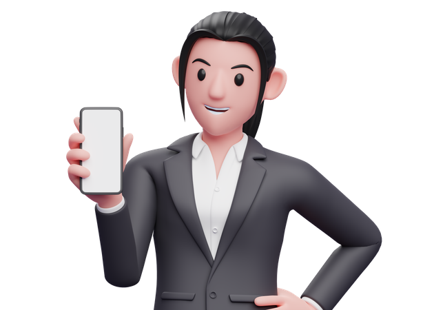 Homme d'affaires montrant un écran de téléphone vide  3D Icon